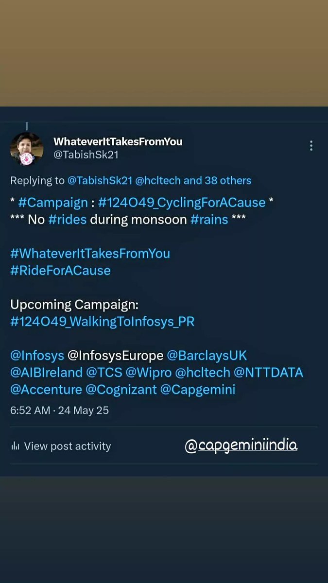 TabishSk21's tweet photo. * #Campaign : #124O49_WalkingForACause *
Distance Walked on 18-Jun-2023 ==> 10 KMs
Walking since 01-May-2022
Total Distance Walked in 414 Days ==> 4150 KMs
#WhateverItTakesFromYou
#WalkForACause
Upcoming Campaign: #124O49_WalkingToInfosys_PR
Tata Consultancy Services
#TCS https://t.co/qRqFr93T04