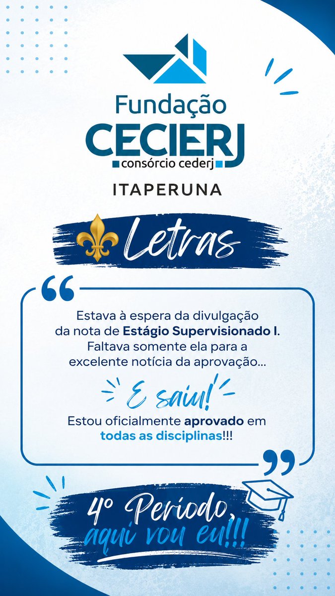 marcelosanfig's tweet photo. ⚜️ #Letras
Estava à espera da divulgação da nota de Estágio Supervisionado I. Faltava somente ela para a excelente notícia da aprovação... E saiu! Estou oficialmente aprovado em todas as disciplinas!!! 4° Período, aqui vou eu!!! https://t.co/lXnyR4QBKX