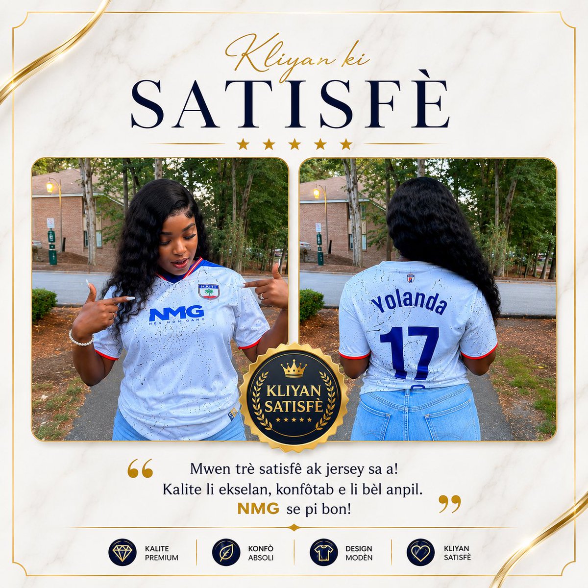 Stael_official's tweet photo. ✨ Pi bèl rekonpans nou se satisfaksyon kliyan nou yo. 🇭🇹💙

Mèsi anpil pou konfyans ou nan NMG. Nou fyè dèske jersey nou yo pote bon jan kalite, konfò ak fyète Ayisyen tout kote ou pase.

📸 Ou menm tou? Mete pa w la, tag nou epi montre fyète w!

🌐 https://t.co/64iv30C61y

#NMG https://t.co/fZFYNpp9iE