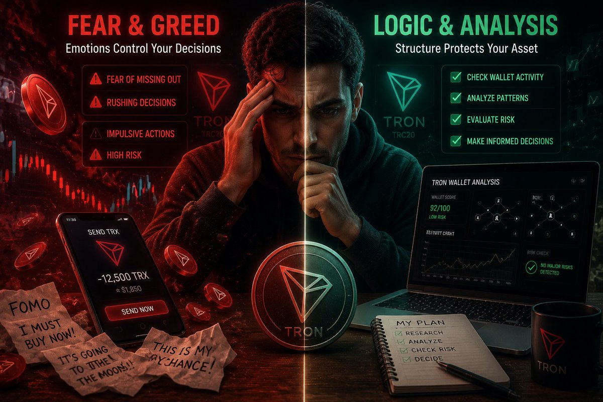 RazanBaroud's tweet photo. Most crypto users don’t lose because of bad coins.

They lose because of fear &amp; greed decisions.

Emotions > logic = TRON mistakes.

Slow down before you send. https://t.co/OIeb53NdJ8 
#TRON #Crypto #Web3 #DeFi #Psychology #USDT https://t.co/4COUoQ2faH