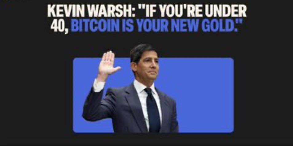 21_XBT's tweet photo. 🇺🇸 FED CHAIR KEVIN WARSH ON BITCOIN:
"If you're under 40, Bitcoin is your new gold."🚀 https://t.co/IDgKCSQJod