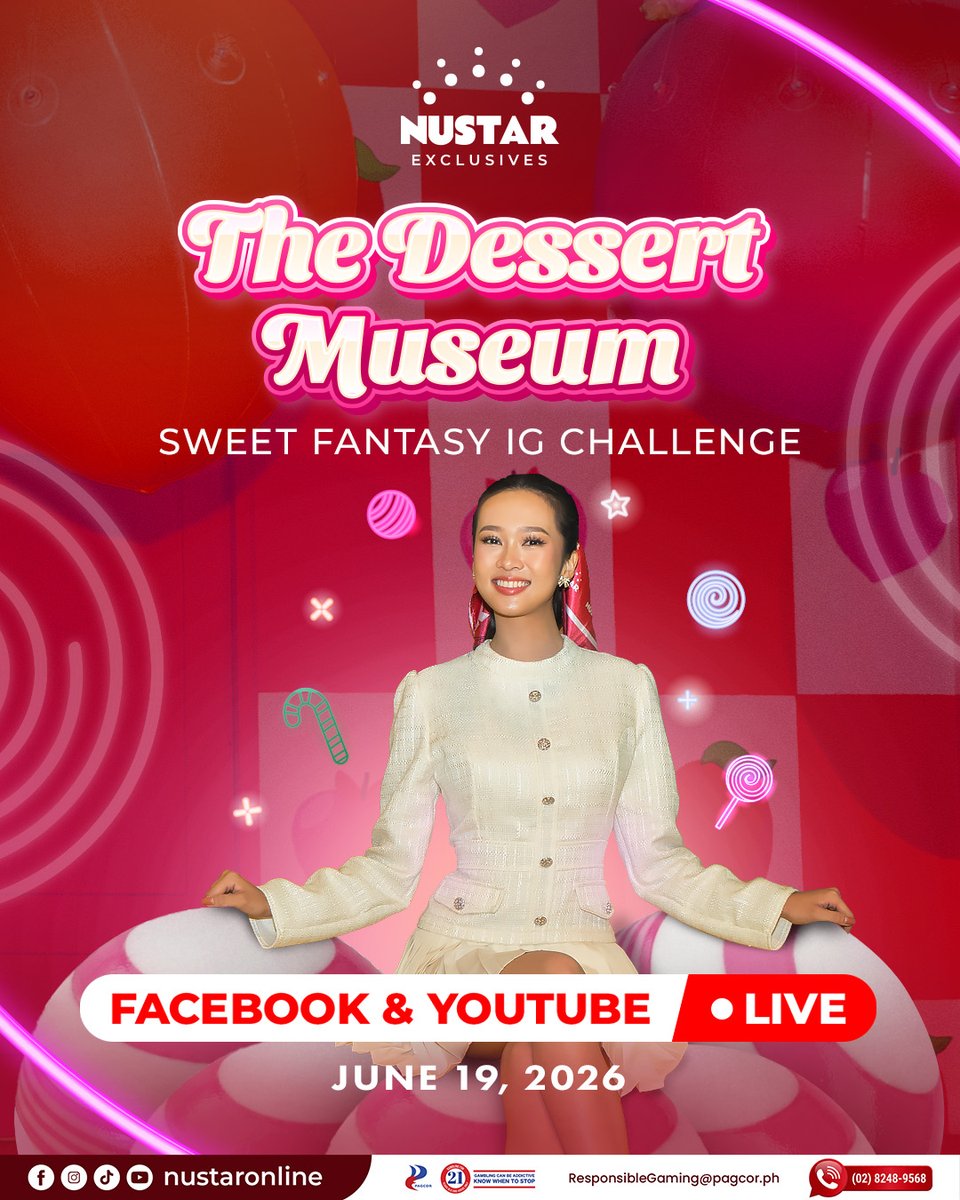 nustaronlineph's tweet photo. Get ready for a sweet adventure filled with creativity and fun! 🍩✨ NUSTAR Online Exclusives brings you “The Dessert Museum Sweet Fantasy IG Challenge!”

Tune in LIVE on Facebook & YouTube (https://t.co/zwyPv0dQxy) this June 19 at 6pm and join us as we unwrap the sweetest moments. 🍭💫

#NUSTAROnline #NUSTAROnlinePH