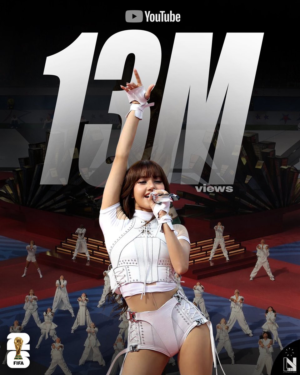 LISANATIONS_'s tweet photo. LISA, Anitta, and Rema’s “Goals” performance at the FIFA World Cup 2026 Opening Ceremony has surpassed 13 MILLION views on YouTube! 

@wearelloud @FIFAWorldCup
LISA OPENING CEREMONY
#LISAXGOALS
#LISAxFIFAWorldCup https://t.co/ronmGgYcj4