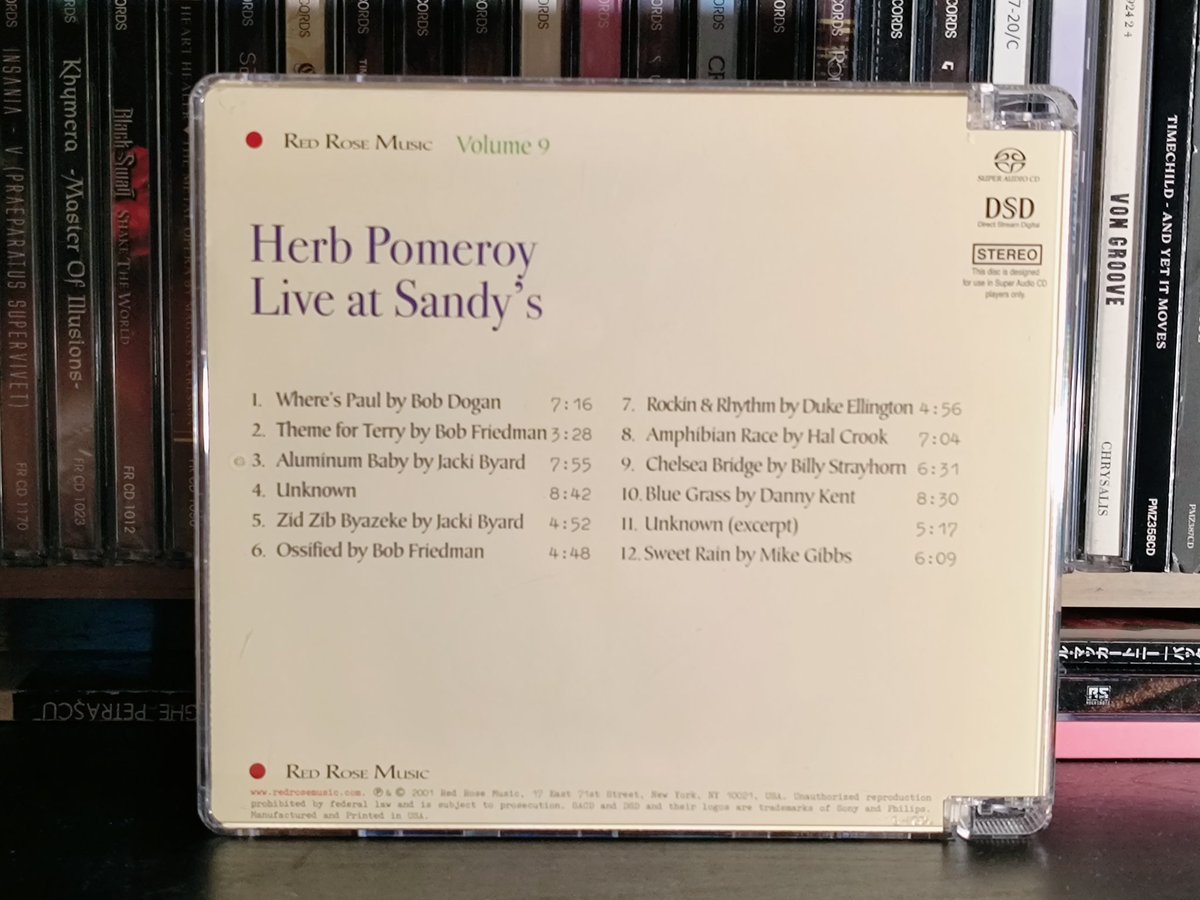 UniqueHiFi's tweet photo. Extreme fidelity!
#NowPlaying
Herb Pomeroy Big Band Jazz
Live at Sandy's (2001)
Stereo single layer SACD
Recorded live via two tube microphones straight into an A-60 Studer one-inch tape machine at 30ips! Extreme dynamic range. #HiRes #jazz #audiophile https://t.co/XeTuzVGu7q