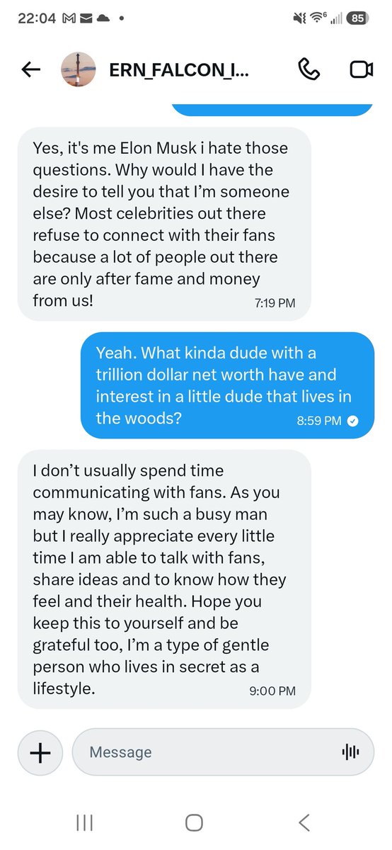 pantheroutlaw21's tweet photo. @elonmusk Hey @elonmusk I gotta problem with some asshole pretending to be you https://t.co/6LbxfR8n3Z