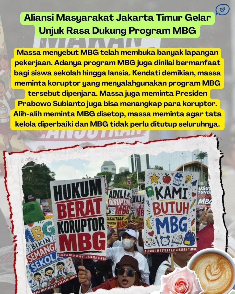_abproject's tweet photo. Setuju banget sih sama poin aksi dari Aliansi Masyarakat Jaktim ini. Program Makan MBG emang banyak manfaatnya buat siswa &amp; lansia, plus buka lapangan kerja baru.
​Tapi catatannya penting: JANGAN SAMPAI DIKORUPSI! Programnya lanjut terus, tapi tata kelolanya wajib diperbaiki https://t.co/pZo2lJ1juv