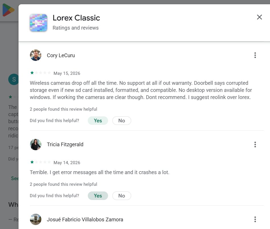 FlirLor's tweet photo. Avoid Lorex due to comment of Google-Play👎👎 {A M May 21, 2026 May 20th 2026===> Always Getting Network Error....when Loading Thumbnails Too See What Was On Cam PREVIOUSLY No Loading.. Lorex FIX your APP upda...People Right #FIXTHIS}👎(Conclusion=>Sucks Lorex Chinese)598.2.199 https://t.co/MRO2654zsp