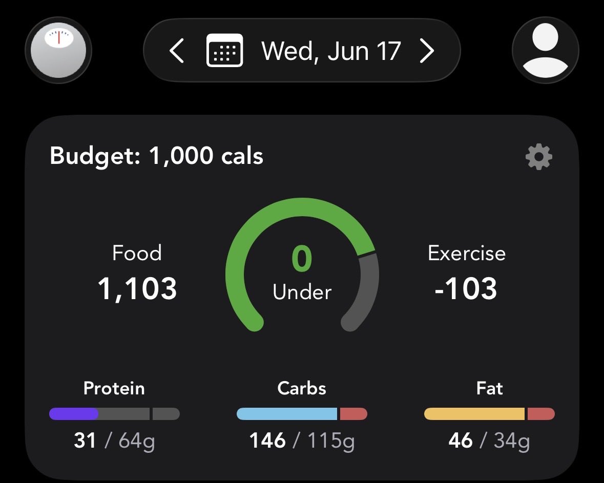 wordvomit_7's tweet photo. June 17 🩰

132.4 lbs (under 130 before july PLS)
1103 kcal 
10,262 steps https://t.co/qEshwD4VB1
