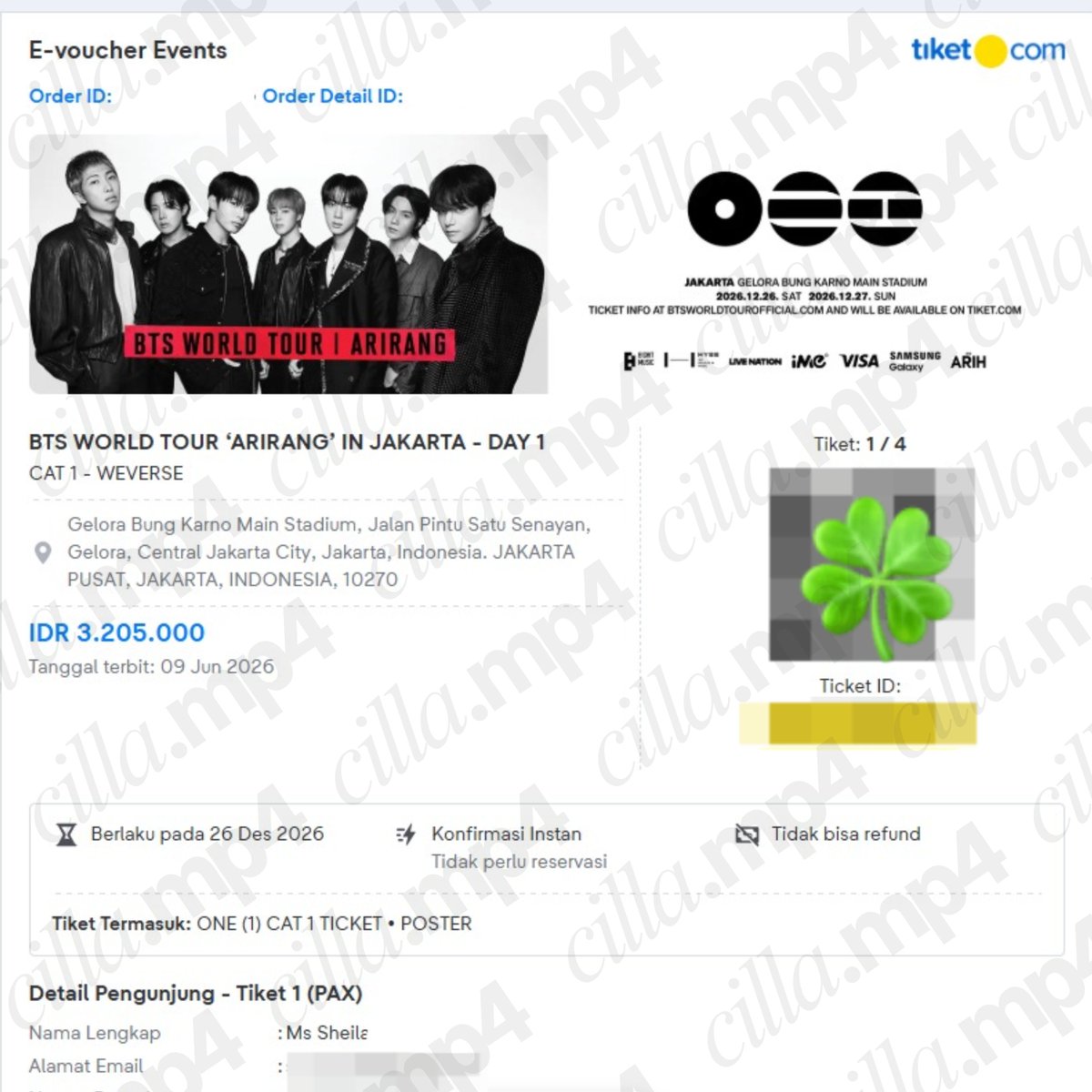 cilla_mp4's tweet photo. [secured] - BTS WORLD TOUR ‘ARIRANG’ IN JAKARTA - DAY 1  

🎫 4 Tix - Cat 1  

jaswar by @cilla_mp4

*removing watermarks, unauthorized use, or stealing proof is strictly prohibited. https://t.co/cMsASk8lz1