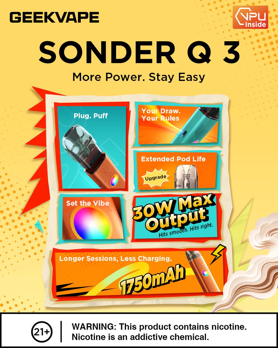 everzontech's tweet photo. ⚡ More Power. Still Easy.

Meet the Sonder Q 3 – built for vapers who want performance without the fuss.

✨ What makes it great:
🔋 1750mAh battery
💨 Up to 30W output
🔄 Extended pod life
🌈 Customizable experience

#Geekvape #SonderQ3 #StayEasy #VapeLife #PodSystem https://t.co/BIVugJ95YL
