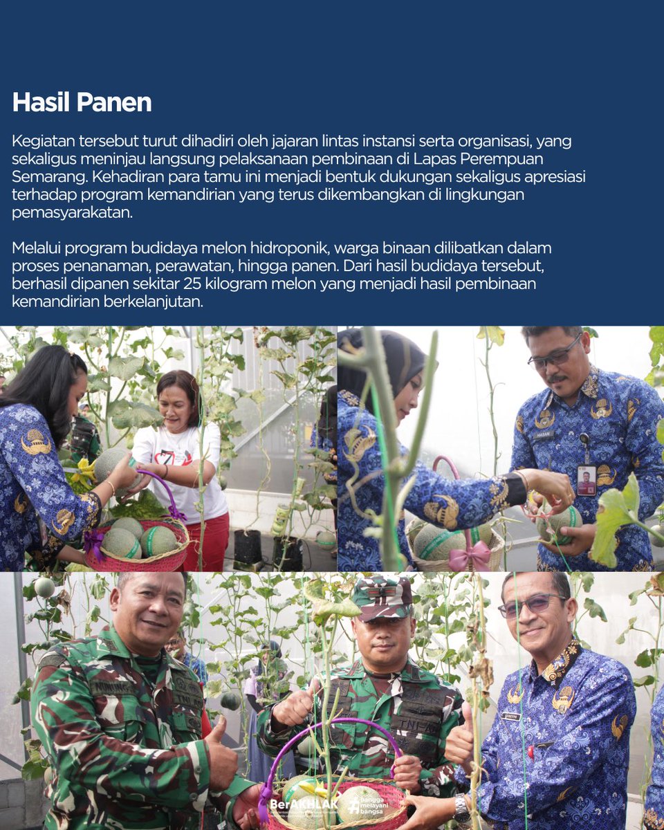 LPP_Semarang's tweet photo. Melalui program budidaya melon hidroponik, warga binaan dilibatkan dalam proses penanaman, perawatan, hingga panen. Dari hasil budidaya tersebut, berhasil dipanen sekitar 25 kilogram melon yang menjadi hasil pembinaan kemandirian berkelanjutan. https://t.co/vG0OmNbNBv