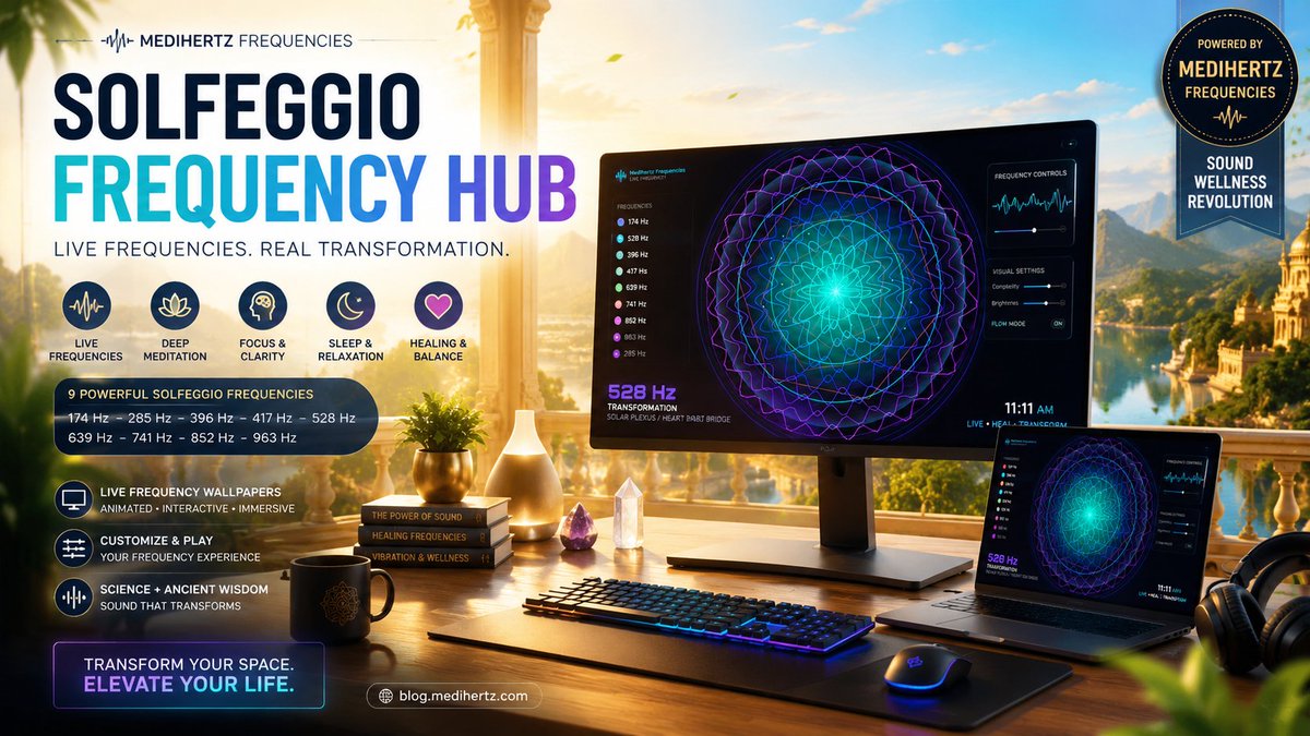 medihertz's tweet photo. 🎧✨ Turn your screen into a calming soundscape with the Solfeggio Frequency Hub | live 4K wallpapers, healing tones, binaural beats, and meditation frequencies in one place.

🌌 Explore 174 Hz–963  and visual sound energy: https://t.co/GmQ1AOxcKe

#SolfeggioFrequencies https://t.co/HCMhDVjARA
