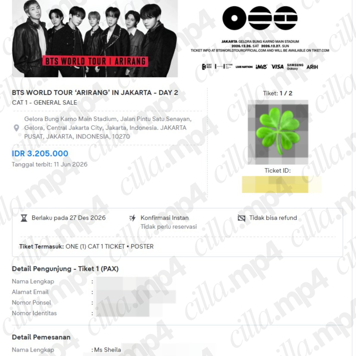 cilla_mp4's tweet photo. [secured] - BTS WORLD TOUR ‘ARIRANG’ IN JAKARTA - DAY 2    

🎫 2 Tix - Cat 1    

jaswar by @cilla_mp4

*removing watermarks, unauthorized use, or stealing proof is strictly prohibited. https://t.co/kx76T9Fd9j