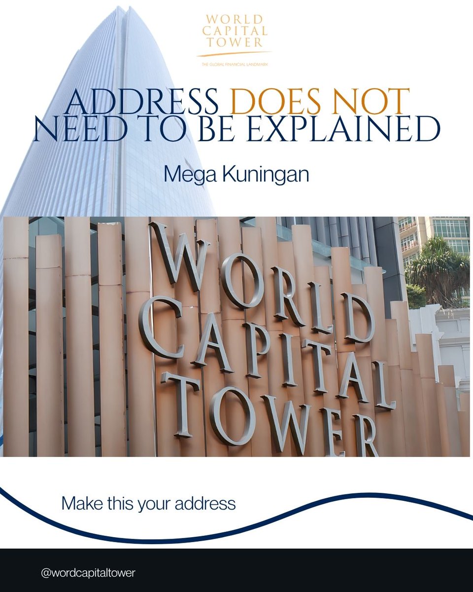 PolluxWCT's tweet photo. Some  addresses speak for themselves. Elevate your corporate presence and make  World Capital Tower your new business home in the heart of Mega  Kuningan. 🏢✨

#WorldCapitalTower #MegaKuningan #JakartaBusiness #OfficeSpaceJakarta #PremiumWorkspace https://t.co/7owzeGQf7y
