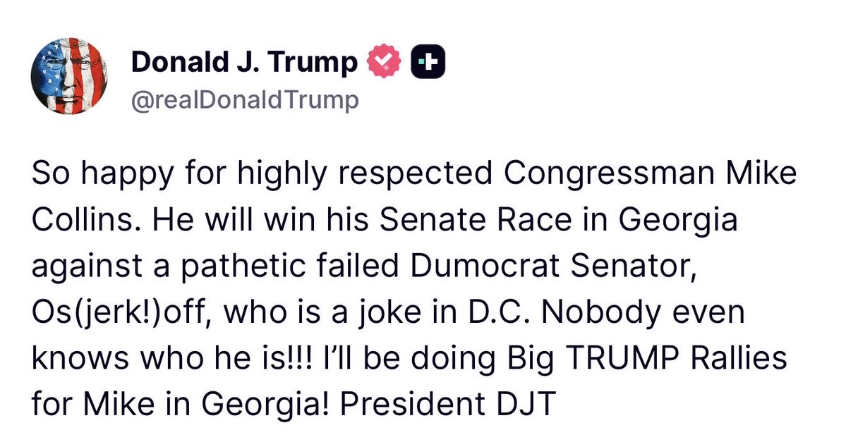 MichelleDewk's tweet photo. HOLY SH*T 🚨 President Trump just ENDED John  Ossoff’s career giving him the best nickname:

John “Os(Jerk)off”

LMAO I CAN’T STOP LAUGHING 🤣 https://t.co/wbUlcGwenY