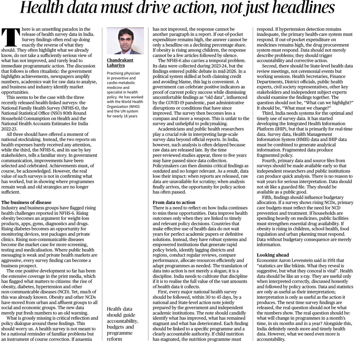 D_U_Teachers's tweet photo. Chandrakant Lahariya
@DrLahariya
#NHFS #NHFS6 #NSO
The Hindu, 18/06/2026 https://t.co/QzAkUshj4m