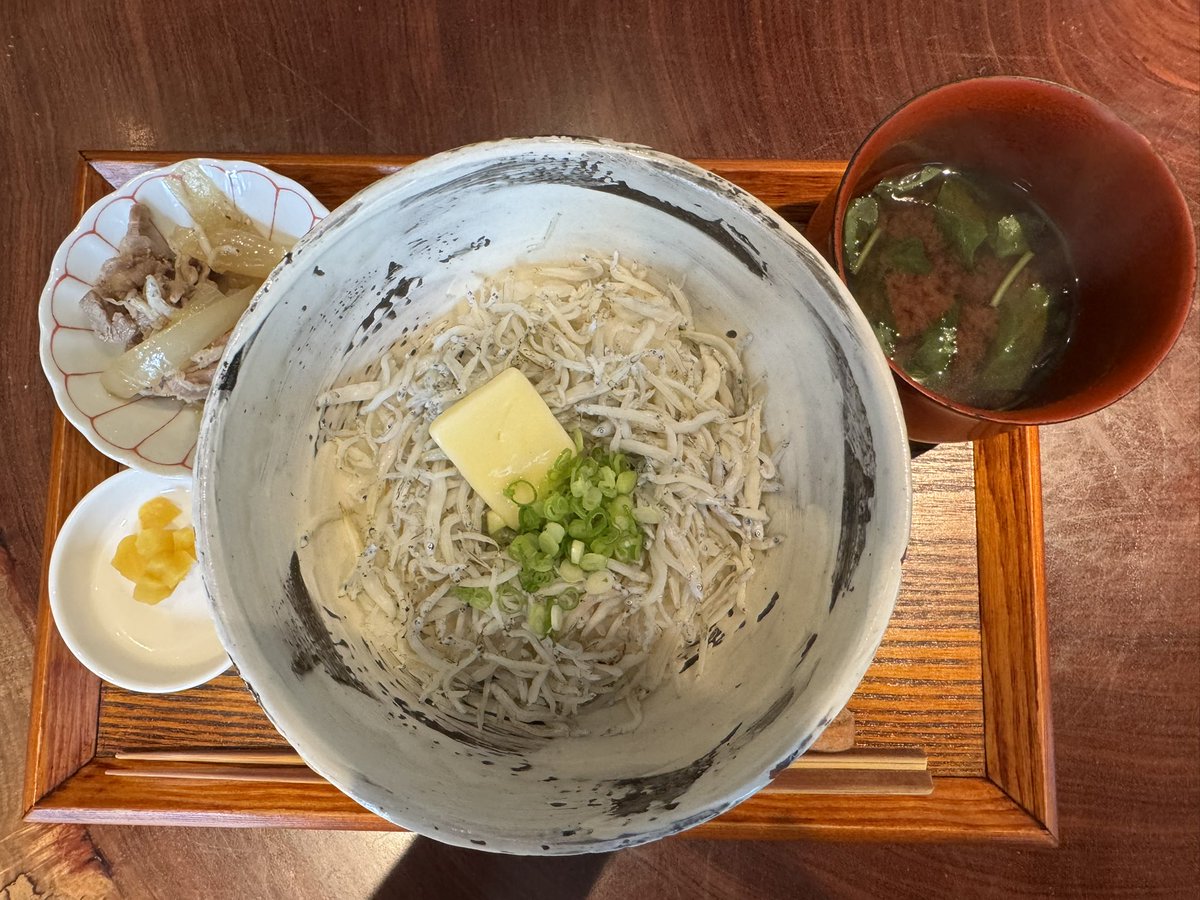 hirofrog's tweet photo. 土佐しらす食堂二万匹　六本木。禁断のしらすバター丼を注文しました。食べ方のガイド通りに食べましたがエシレバターを崩してタレをかけると一気に美味しくなりますね。お味噌汁も良いお味でした。六本木でランチする時の選択肢が増えて嬉しいです。 https://t.co/RWAb3rdGuy