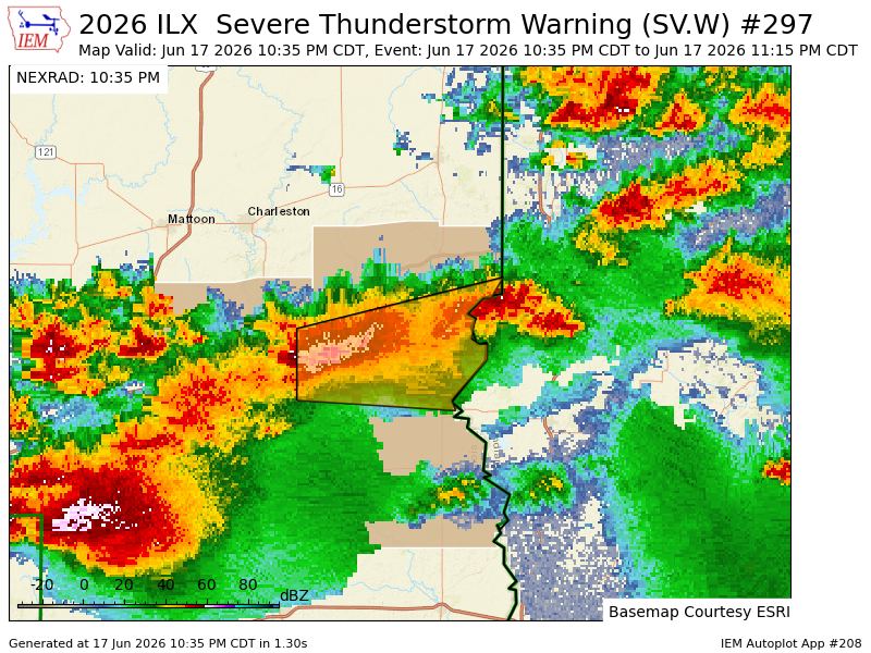 ILX issues Severe Thunderstorm Warning [wind: 60 MPH (RADAR