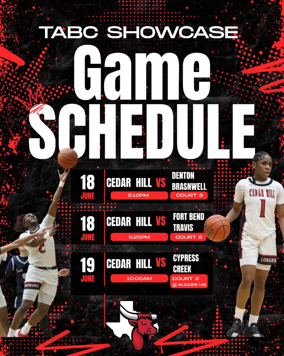 CedarHillGBB's tweet photo. 🏀 The stage is set! The Lady Longhorns are headed to the TABC Showcase tomorrow, ready to compete, represent, and make some noise. 💪🏾🔥 @CHLonghorns @cedarhillisd 

#LockedIn #LadyLonghorns #TABCShowcase #BuiltDifferent https://t.co/EDcKQK6uCw