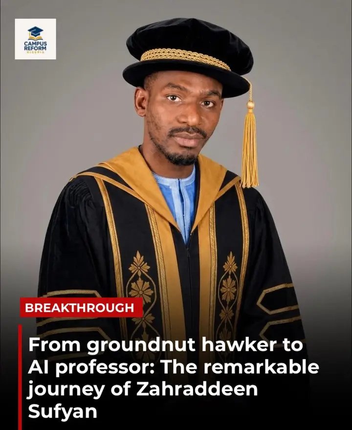 Muhammad_Ashirr's tweet photo. At age 12, while in Junior Secondary School 1, Zahraddeen Sufyanu helped his mother by hawking groundnuts and dried soup ingredients from street to street.

At 14, after saving 1,750 naira and receiving support from his brother, he bought a fairly used Phoenix bicycle, which he rode to Government Technical College, Kano.

By 16, mathematics had become his favorite subject, and he represented his school in mathematics and chemistry quiz competitions.

At 17, he scored 209 on the Joint Admissions and Matriculation Board examination, one of the highest scores among his classmates.

At 18, he worked as a laborer, carrying cement, sand, concrete and blocks to earn a living. He also used painting and decoration skills learned at Government Technical College, Kano, to design stencils, banners, signs and wall decorations. That same year, he gained admission to study electrical engineering at Kano University of Science and Technology, Wudil.

At 19, he had memorized 45 hizb of the Quran from Makarantar Allo and was teaching at an Islamiyya school while continuing his own studies.

At 21, as a 300-level student, he taught Primary 3 pupils all their subjects and assisted National Certificate in Education teachers with assignments. He earned 5,000 naira per month, later increased to 6,500 naira. After eight months of savings through “adashi,” with support from his sisters, Hajiya Lauratu and Hajiya Magajiya Usman, he bought a laptop for 42,000 naira, which became invaluable for his final-year project.

At 23, in 2010, he graduated with a Bachelor of Engineering in electrical engineering and became a mathematics and physics teacher for senior secondary school 2 and 3 students, while also offering extra lessons, both free and paid.

At 24, in 2011, he taught mathematics at Precise International School, Hotoro; New Salsa International School, Kundila; and later Kano Capital School, earning 38,000 naira monthly in addition to his National Youth Service Corps and state allowances.

At 25, in 2012, he joined Dangote Group as a graduate engineering trainee, earning 80,000 naira per month and benefiting from company transportation and accommodation.

At 26, in 2013, he became a supervisory engineer overseeing packing plants 1 and 2, with a monthly salary of 160,000 naira.

At 27, in 2014, he received a fully funded doctoral scholarship in Malaysia. Although the stipend was lower than his previous salary, his passion for learning made the sacrifice worthwhile.

At 29, in 2016, he completed his doctorate in artificial intelligence. He turned down an overseas job opportunity and returned to Nigeria to serve as Lecturer I at Federal University Dutse. He also volunteered as a lecturer at Northwest University, Kano, until 2022.

At 33, he had studied numerous classical Islamic texts and continued to deepen his knowledge through the Quran, hadith, fiqh and tawhid.

At 38, in 2025, he became a professor and continues to seek opportunities to contribute to Nigeria through education, research and innovation.

What do you Learn from his story?