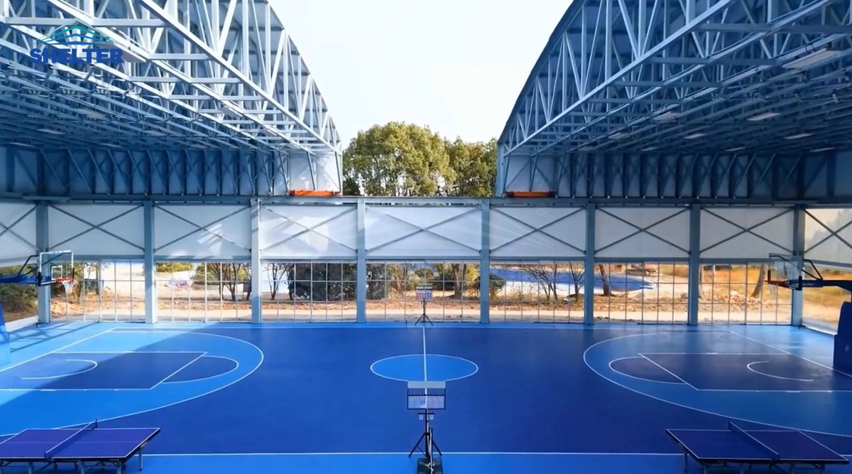 Build_Shelter's tweet photo. Behind this retractable basketball court roof, every material, fitting, and connection is designed for durability and performance. Swipe to explore the system. 
#ClearSpanTent
Content: https://t.co/vljPcz8KWp
Email: admin@shelter-structures.com https://t.co/4JRIwP3kWg