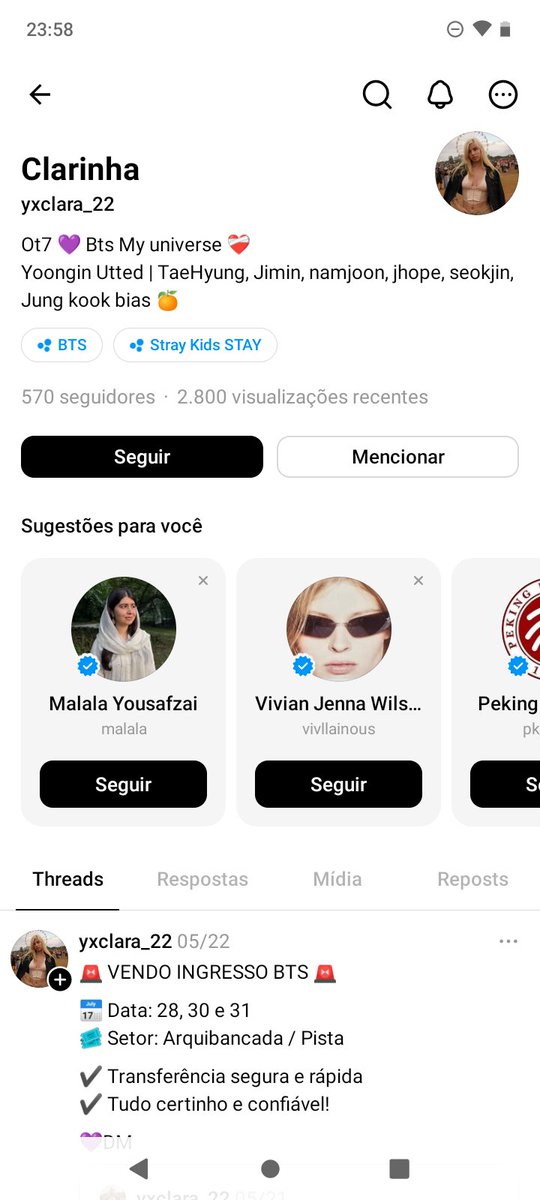 nadjashadows's tweet photo. @deborahcamilee ela também está aplicando golpes em fãs do BTS no threads 

ingresso bts army https://t.co/F3qQuw0I4Q