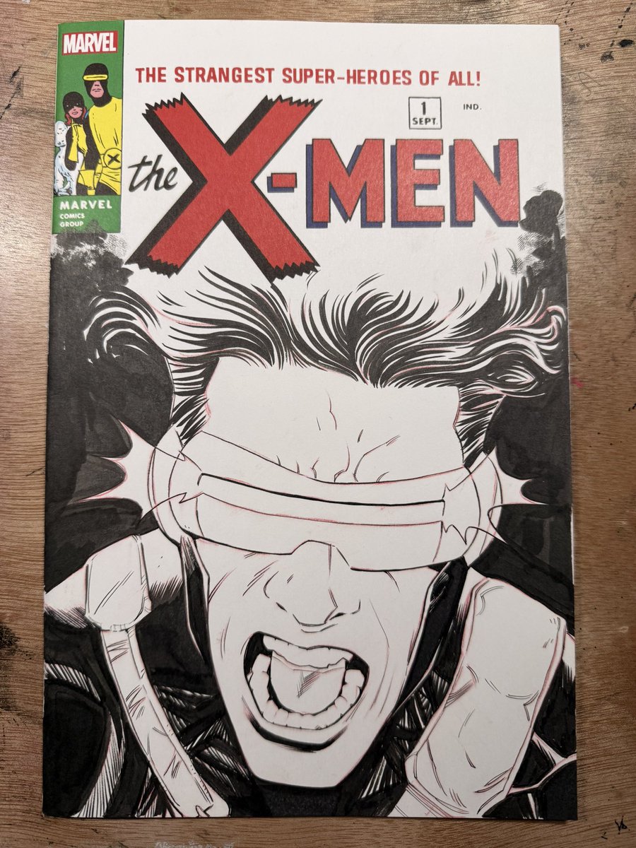 drew_moss's tweet photo. Inked this live on IG. It went well so I will probably be doing more inking, penciling, ink washing and coloring live. #xmen #cyclops #wip https://t.co/XJEjv7qFbl
