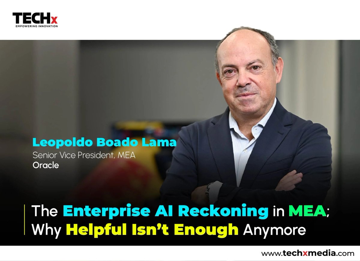 Raluca__AVRAM's tweet photo. Organizations that will lead in the AI era are moving beyond isolated use cases and building AI into the fabric of their operations. 

@Oracle's Leopoldo Boado shares insights with TECHx Media: https://t.co/lmhFbgCKcw https://t.co/7BRWV6TnBW