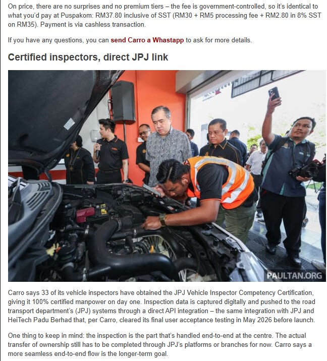 azlanrant's tweet photo. Carro (formerly MyTukar) dah start buka appointment untuk private vehicle inspection M.V.15 sbg alternatif gantikan puspakom, yuran sama RM 37.80 (RM 30 + RM 5 Processing fee + RM 2.80 8% SST). boleh cuba ni kot at least takde la padat sgt kat puspakom tu https://t.co/fiKDgr1fsU