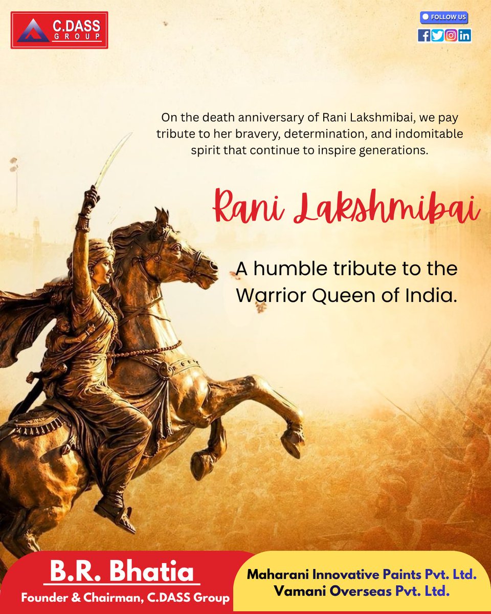 brbhatia_cdass's tweet photo. Remembering the Warrior Queen of India with immense respect and gratitude.

#RaniLakshmibai #JhansiKiRani #RaniLakshmibaiDeathAnniversary https://t.co/t4Dhit0gxC