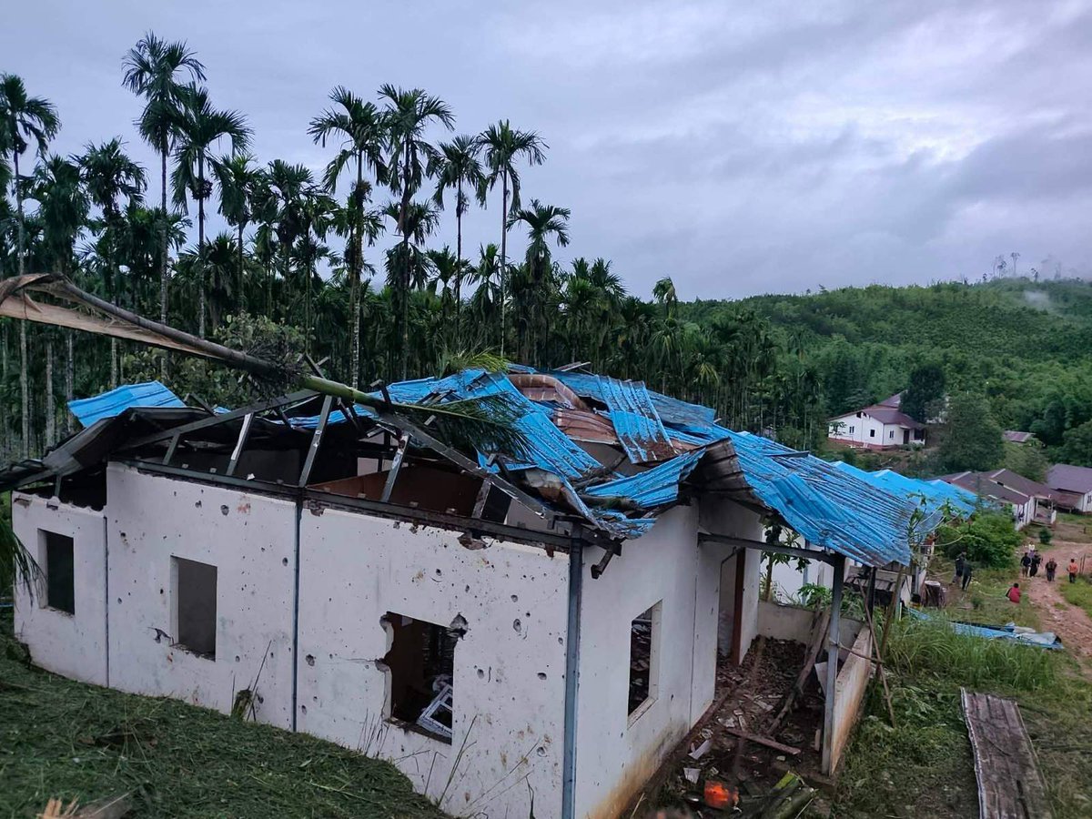 HURFOM's tweet photo. HURFOM field reporters documented that at around 1:00 am on 18 June 2026, Junta aircraft attacked the NMSP’s Nippon Foundation-supported housing project and nearby Mayan Chaung village areas, following night-time aerial surveillance over the area.

According to local residents, Junta Y-8 and Y-12 aircraft were seen flying low between 8:00 pm and 9:00 pm on 17 June. The aircraft reportedly circled over mountain areas and near villages before the early morning attack.

“The aircraft were flying very low for surveillance. They were not like helicopters. They looked more like fighter jets. They circled around the mountains and near the villages. At around 1:00 am, they came and attacked with fighter jets. Based on the surveillance they carried out during the night, they targeted the NMSP housing area donated by the Nippon Foundation, as well as nearby Mayan Chaung village areas. People had already fled during the night, so we have not heard of any casualties yet,” said Nai H---, 40, an anti-airstrike and military observer.

Nai O-- T--, 35 year old IDP villager, originally from Kyaung Ywa, eastern Ye Township, Mon State, said that since late May, the Junta appears to have increased aerial surveillance in NMSP areas to monitor the movement of revolutionary forces, control militarily important routes, and prepare for possible air attacks at any time.

The attack comes amid a wider pattern of Junta aerial bomb attacks in HURFOM target documentation areas. On 12 June, the military junta carried out airstrikes on Kawk Bein Village, Kawkareik Township, Karen State, after resistance forces attacked Junta troops stationed inside the village, according to local residents.

On the morning of 12 June, resistance forces attacked Junta troops based in Kawk Bein Village, and the clash lasted for several minutes. Later that evening, the Junta responded with aerial bomb attacks on villages in and around the Kawk Bein area. A local man said one bomb landed in a plantation area. No civilian injuries were immediately reported, but the attack caused fear among residents and disrupted children’s education.

Between 12 and 15 June, the Junta carried out at least five aerial attacks in Kaw Bein village and southern Kawkareik areas,  injuring two others, according to HURFOM documentation.

“Every time we hear an aircraft or drone, the children stop learning and look at us with fear. Many of them have already fled from their homes once, and now even in the IDP area they do not feel safe. As teachers, we try to keep classes going, but we also have to think about where to run, which road is safe, and how to protect the children if bombs fall nearby. What we need most is early warning, clear information, and safe evacuation routes. Without that, we are teaching under the sky with fear every day.” a 34-year-old CDM school teacher serving IDP children originally from Thanbyuzayat Township, Mon State.