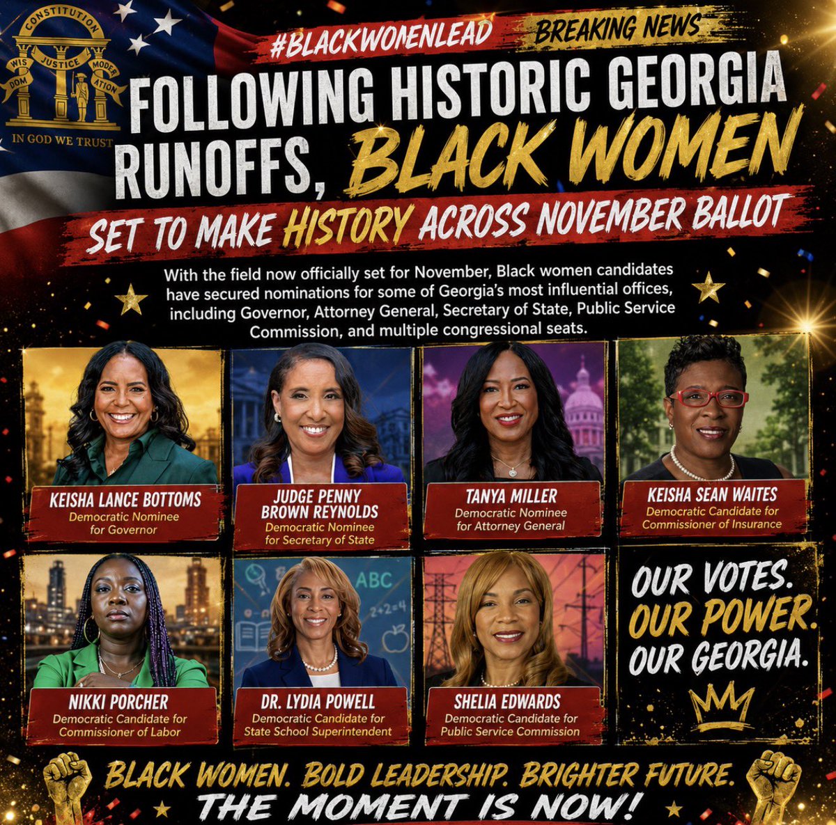Bmbempower's tweet photo. This gone make some people mad but let’s do it!

What’s going on in #Georgia, #BlackWomen are set to make #history across the November ballot. 

GEORGIA LETS MAKE HISTORY 

Help me repost this: @rolandsmartin @BlackVotersMtr @KnowaDeBaraso @staceyabrams @KamalaHarris @HQNewsNow @DemocraticWins