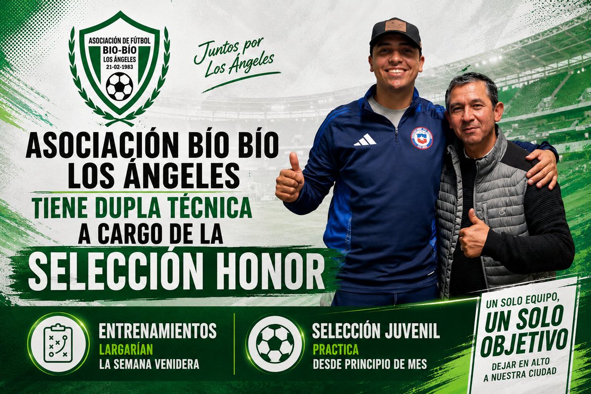 anfaregional's tweet photo. Asociación Bío Bío Los Ángeles optó por dupla técnica para dirigir la selección honor, que comenzaría a entrenar la semana venidera. La juvenil practica desde principio de mes:
 https://t.co/79BOJF6Laq https://t.co/8J7aNptgie