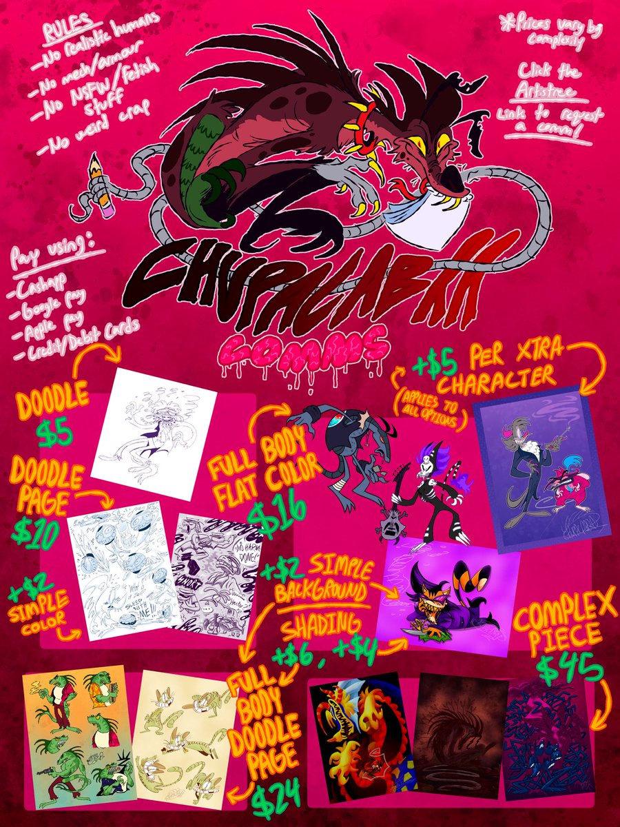corruptn3o's tweet photo. https://t.co/w4e3Fk53lY
check out da link to request a comm! you dont need an Artistree account to do dis!
updated comms now i accept more things than just cashapp!!! plss consider gettin one cus chupacabras gotta eat too!!!!
#commisions #artcommisions #commisionsopen #digitalart https://t.co/RPrcG0hAqr