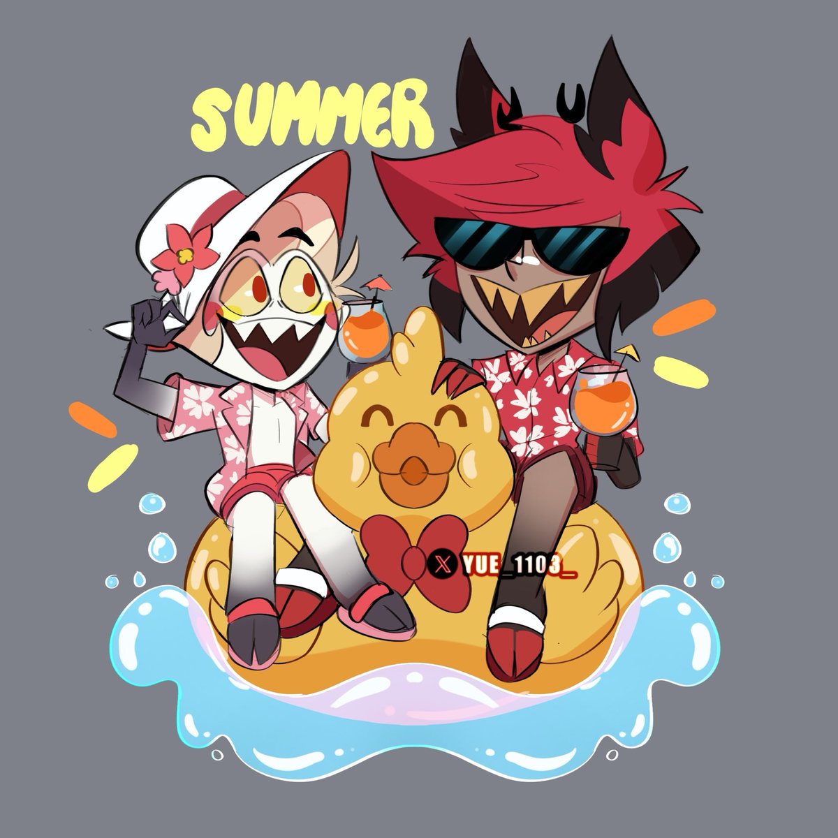 Yue_1103_'s tweet photo. Summer! ☀️ 🏖️ 🍹 

#radioapple #alastor #lucifer #hazbinhotel https://t.co/NbdcsfLgUM