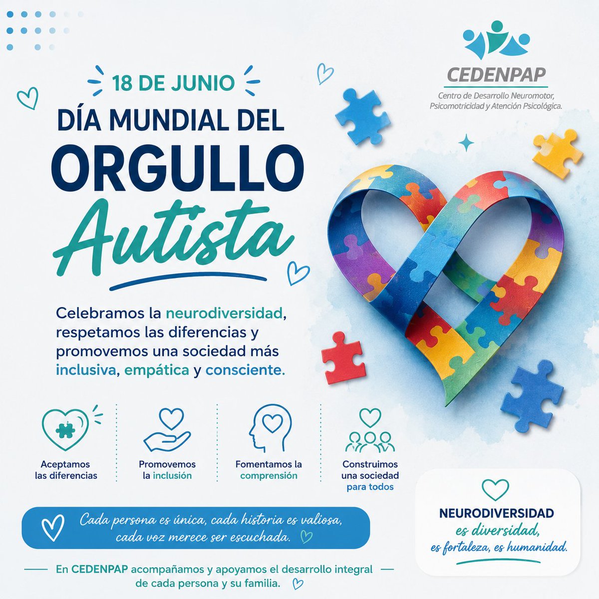 cedenpapcdmx's tweet photo. Día Mundial del Orgullo Autista!

Este 18 de Junio celebramos la Neurodiversidad respetando las Diferencias y Promoviendo una Sociedad mas Inclusiva y Empatica.

#autista #diamundial #autismo #neurodiversidad #orgullo #diferncias #Celebremos  #cedenpap #psicología https://t.co/z0I72E002O