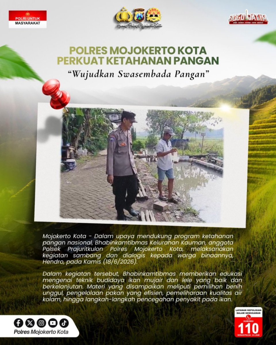 NewUser__20's tweet photo. Polres Mojokerto Kota Berkomitmen Berperan Aktif Mendukung Program Asta Cita Presiden RI Dengan Memperkuat Ketahanan Pangan Untuk Mewujudkan Swasembada Pangan

#Swasembadapangan
#swassembadajagung
#polisicintapetani
#ketahananpangan
#astacitapresiden https://t.co/8sJ3X77mpG
