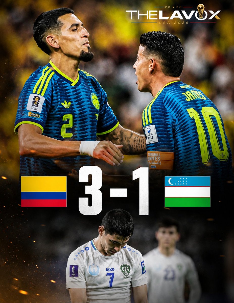 TheLaVox's tweet photo. #Colombia terminó la faena sin misericordia y convirtió una victoria trabajada en una declaración de autoridad. El 3-1 sobre #Uzbekistán no solo confirmó el liderato del Grupo K de la #FIFAWorldCup; también aprovechó el empate 1-1 entre #Portugal y la #RepúblicaDemocráticaDelCongo para tomar el control de una zona que prometía ser mucho más incómoda. Durante buena parte del encuentro, los asiáticos compitieron con valentía y encontraron recompensa gracias a Abbosbek #Fayzullaev, pero los mundiales suelen castigar cualquier descuido frente a los equipos que poseen talento para resolver partidos en cuestión de segundos.

Daniel #Muñoz abrió la cuenta, Luis #Díaz devolvió la ventaja cuando el empate amenazaba con cambiar el relato y Jaminton #Campaz apareció en el tiempo añadido para colocar el sello definitivo. El marcador final luce cómodo; el desarrollo estuvo lejos de serlo. #Uzbekistán obligó a #Colombia a trabajar más de lo esperado y dejó señales que Néstor #Lorenzo deberá atender antes de que lleguen pruebas mayores. El liderato alimenta la ilusión, pero también aumenta las exigencias. Como advertía Mario #Benedetti, “la gloria no consiste en no caer nunca, sino en levantarse cada vez que se cae”. #Colombia se levantó, golpeó tres veces y ahora mira a todos desde la cima del Grupo K.
