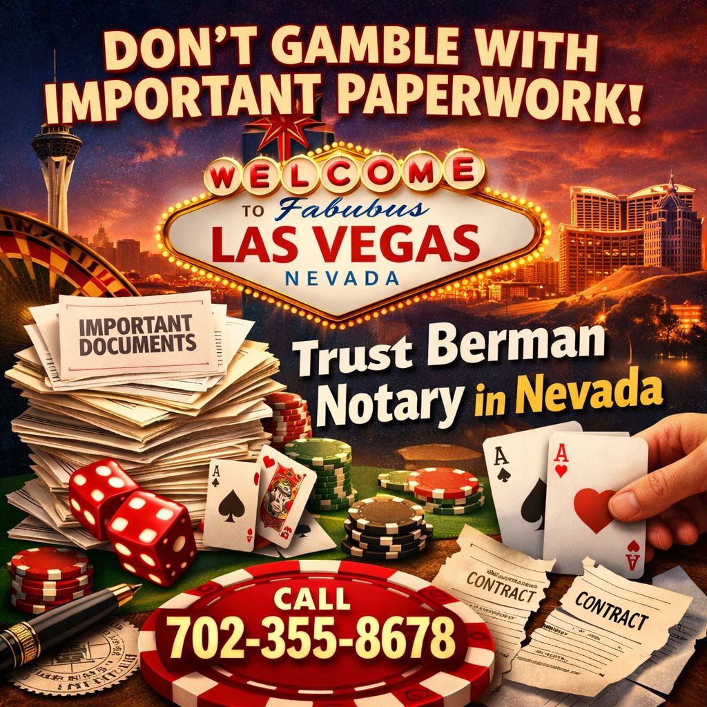 bermannotary's tweet photo. Berman Notary - Nevada's number one mobile notary service for all your notary needs. Call us today! #BermanNotary #NevadaNotary #LasVegasNevada #LegalDocuments #ProfessionalHelp #MobileNotary #TrustedBusiness #NotaryPublic https://t.co/NhFI3qk1zu