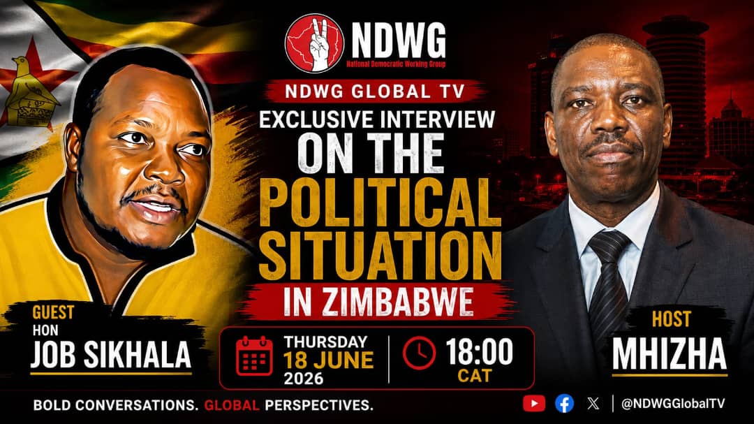 NemadzivaS34856's tweet photo. Chief facilitator of National Democratic Working Group Job wiwa Sikhala will be live on YouTube in NDWG global TV channel  on the 18th June 2026.Fellow Zimbabweans be sure to watch as the current situation in our  country is debunked and a way forward in challenging CAB 3 https://t.co/npZt2acXBB