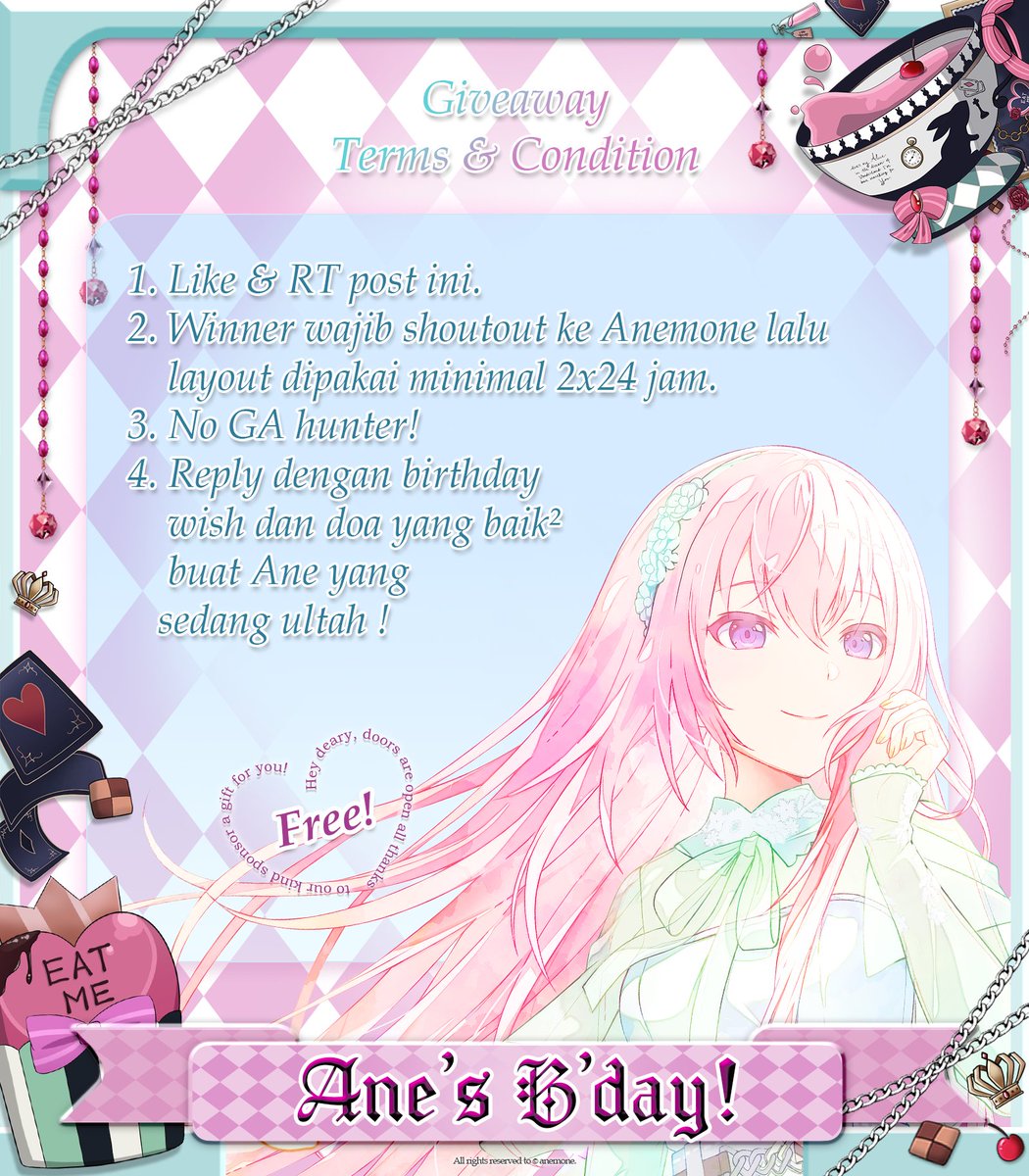 anemyone's tweet photo. (*ᴗ͈ˬᴗ͈)ꕤ*.ﾟ!! IT'S ANE'S BIRTHDAY! 🩷💕

HalOw! Dalam rangka hari ini Ane bertambah usia; Ane takeover akun ini sementara nguehehe 😈

Anemone mau GA free single by request layout <3  Syarat ikutan bisa dibaca dibawah. For 1 winner 0___< lesgo ikutann!

.✦ ݁˖ #bealanja https://t.co/4Yhb0nvI6h