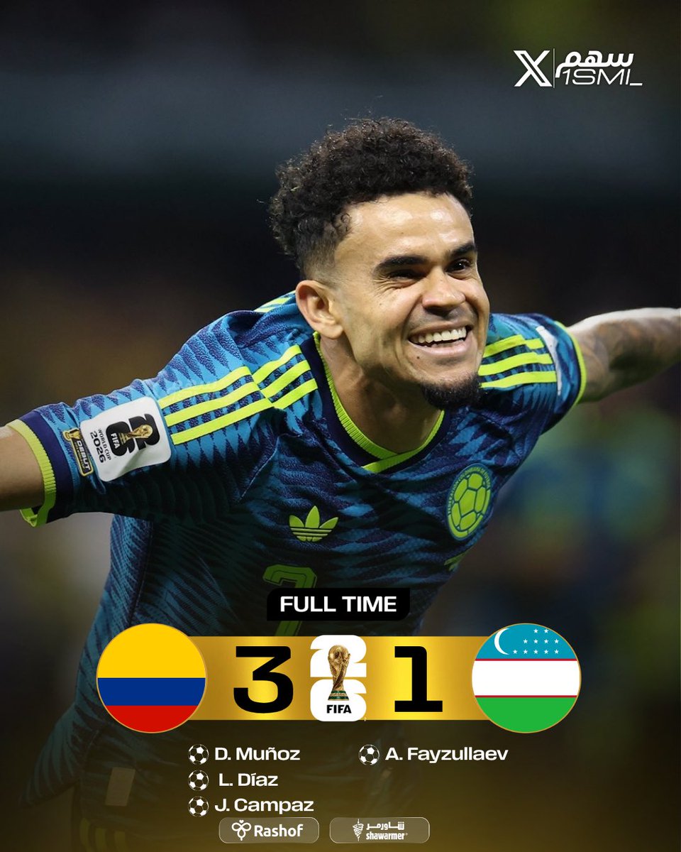1SMi_'s tweet photo. 🚨🚨🚨— نهاية المباراة :

🇨🇴 كـولومـبـيا 3-1 أوزباكستان 🇺🇿

لويس دياز يحمل منتخبه على اكتافه وينتصر!🤯♥️ https://t.co/4Gc0B2ffOK