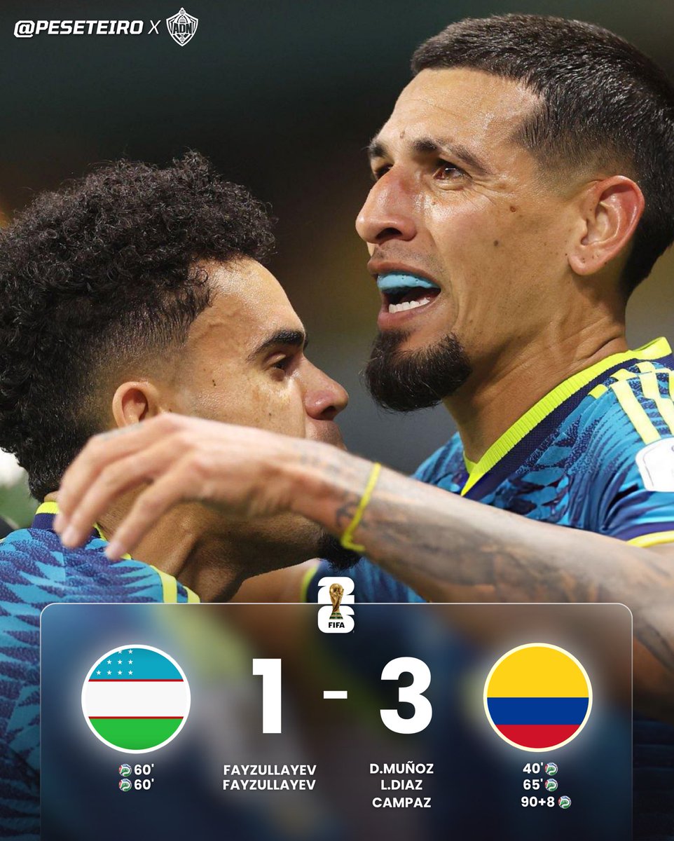 jpeseteiroDT's tweet photo. 🇨🇴TRIUNFO COLOMBIANO EN EL AZTECA.

Los cafeteros arrancaron su camino en la Copa del Mundo con una victoria ante Uzbekistán. Con Luis Díaz y Daniel Muñoz como protagonistas.

Y ojito por que con el empate de Portugal, Colombia se acuesta como líder de su grupo. 👀 https://t.co/gBFx0yD8Zz