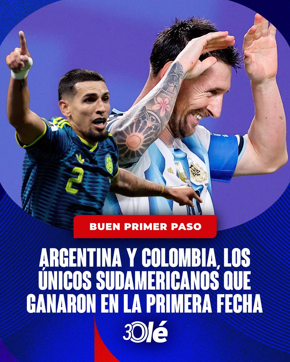 DiarioOle's tweet photo. ARGENTINA Y COLOMBIA, LOS ÚNICOS QUE GANARON EN EL INICIO DEL MUNDIAL 2026 ✅

🇵🇾 Paraguay 1-4 Estados Unidos 🔴
🇪🇨 Ecuador 0-1 Costa de Marfil 🔴
🇧🇷 Brasil 1-1 Marruecos 🟡
🇺🇾 Uruguay 1-1 Arabia Saudita 🟡
🇦🇷 Argentina 3-0 Argelia 🟢
🇨🇴 Colombia 2-1 Uzbekistán 🟢 https://t.co/qwBJyQptMt