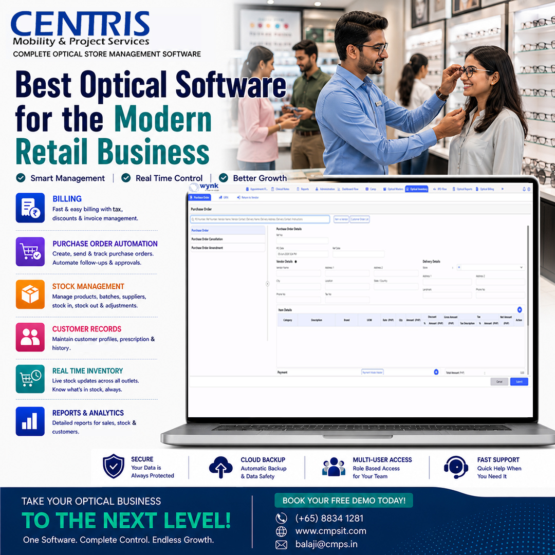WynkEmr's tweet photo. WYNK_Optical Application – Seeing is Believing!
Wynk Optical, a smarter way to run your optical business that comes with a complete business suite for modern Optical Stores.
#OpticalSG #EyewearSingapore #OptometristSG #SG_Lenskart #SingaporeOptical #SGGlasses #EyeCareSG https://t.co/Xx4U2XZm7q