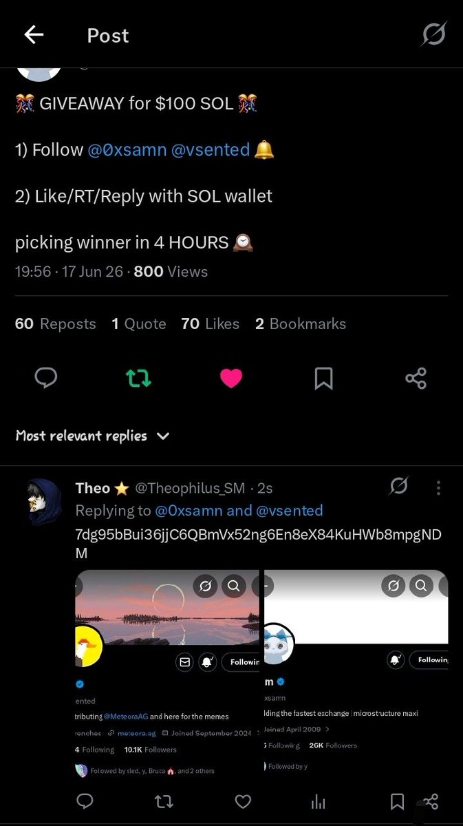 Theophilus_SM's tweet photo. @0xsamn 7dg95bBui36jjC6QBmVx52ng6En8eX84KuHWb8mpgNDM https://t.co/VmcHtMBHpG