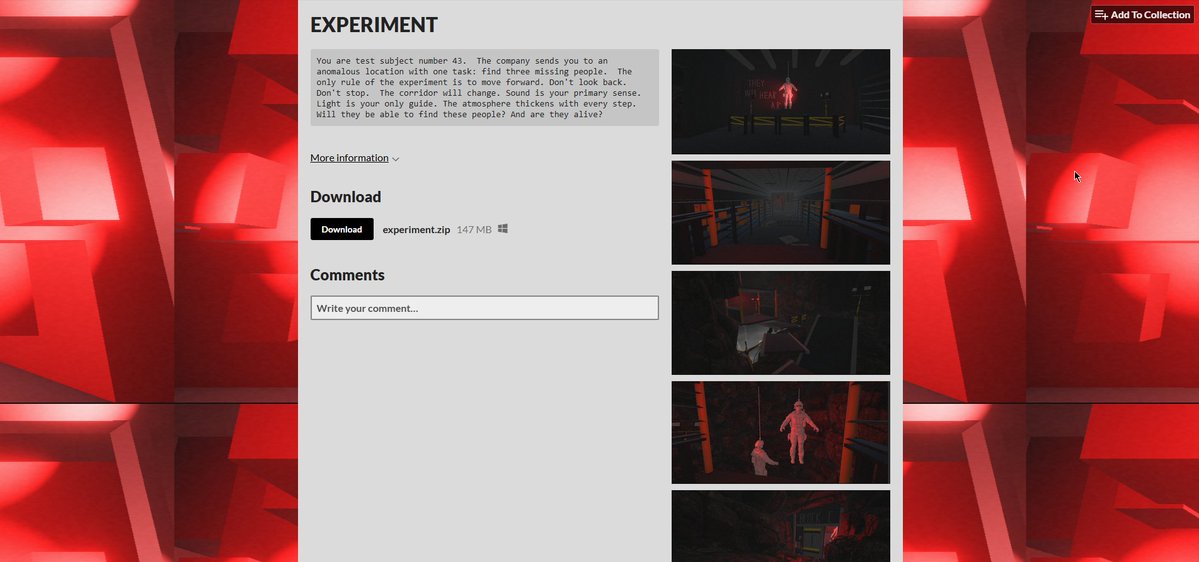 INERTDEV1's tweet photo. The new game is now available!
Test subject number 43. Three missing people. An anomalous location. One rule: move forward. EXPERIMENT is a psychological horror game where the atmosphere deepens with every step.

https://t.co/rjqRFLjGx6 https://t.co/FuDfHj4A0P