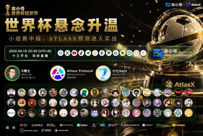 ddcat80's tweet photo. 世界杯本来就是全民预测
区别只是,有的人在聊天群里猜,有的人开始去链上预测场景里参与
@AtlasxProtocol 这轮世界杯活动已经跑出 400,000 美元+参与额、6,000+参与地址,今晚非小号第二场专场继续聊小组赛中段
https://t.co/S3LaHN1tD5
https://t.co/mRfScS1xkP
#AtlasX #PredictionMarket #WorldCup2026