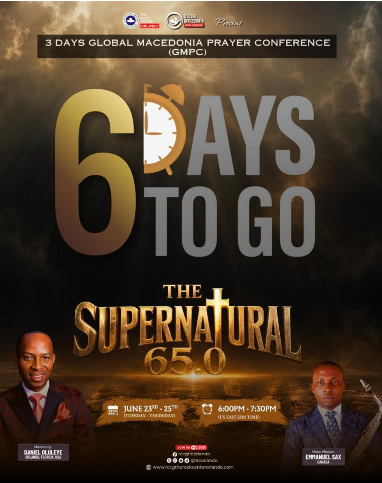 trcorlando's tweet photo. COUNTDOWN: 6 DAYS TO GO || ARE U READY? || GLOBAL MACEDONIA PRAYER CONFERENCE (GMPC) || THE SUPERNATURAL 65.0 || DANIEL OLULEYE &amp; EMMANUEL SAX || JUNE 23RD - 25TH 2026 || 6PM - 7:30PM US ET || 11PM - 12:30PM UK TIME, 11PM - 12:30AM NIGERIA TIME https://t.co/osxK4fnEb9