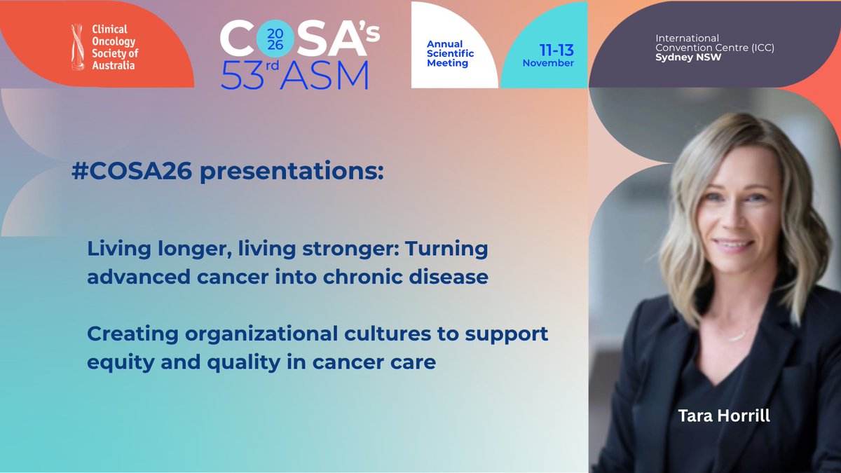 COSAoncology's tweet photo. COSA is excited to announce Dr Tara Horrill from the College of Nursing, University of Manitoba, Canada will be presenting at #COSA26 in Sydney in November. Find out more and register https://t.co/Ea6XvSHmb0 https://t.co/ob2yrEPrcW